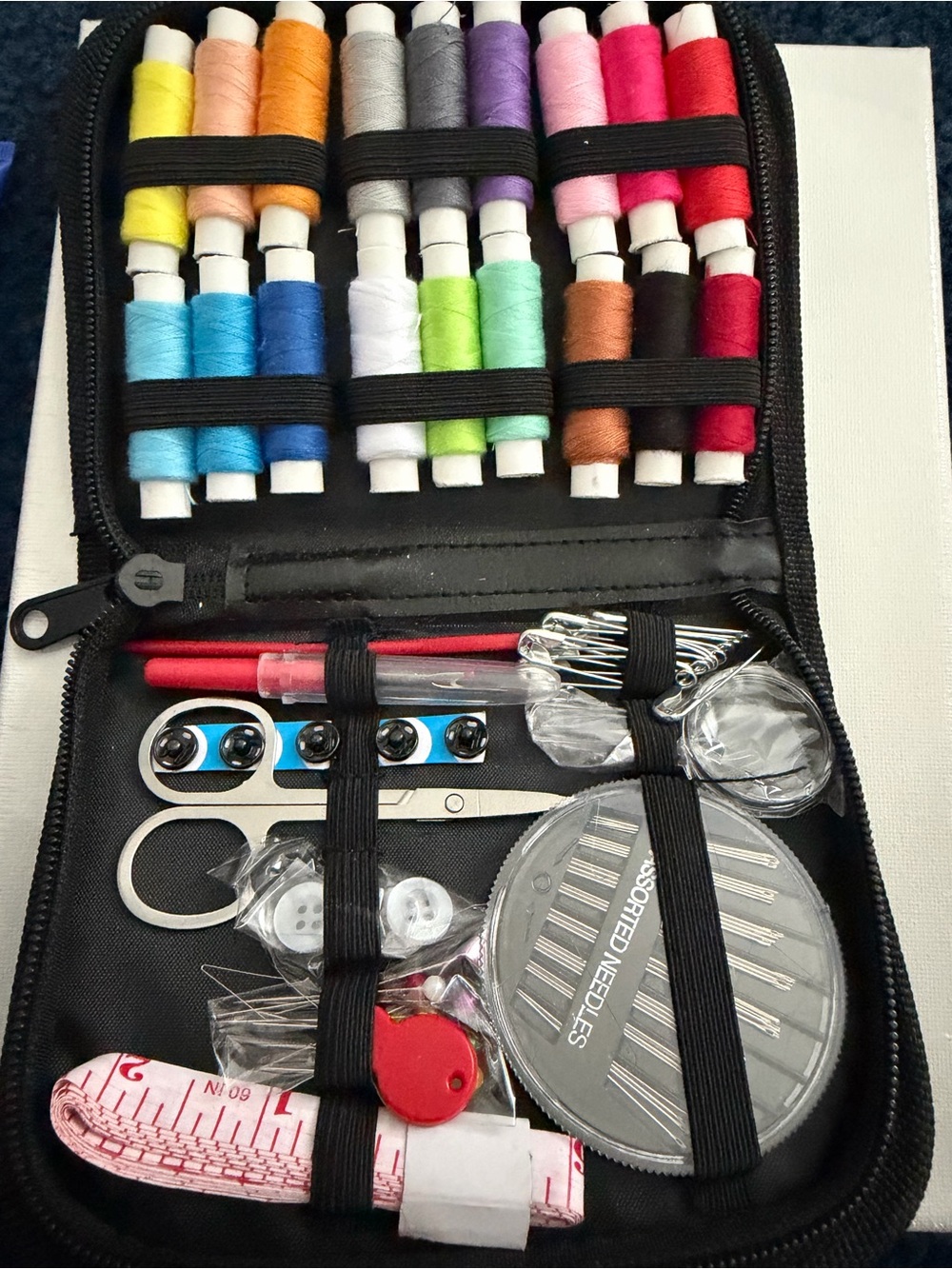 Source Unknown Black Sewing Kit with Multicolor Threads
